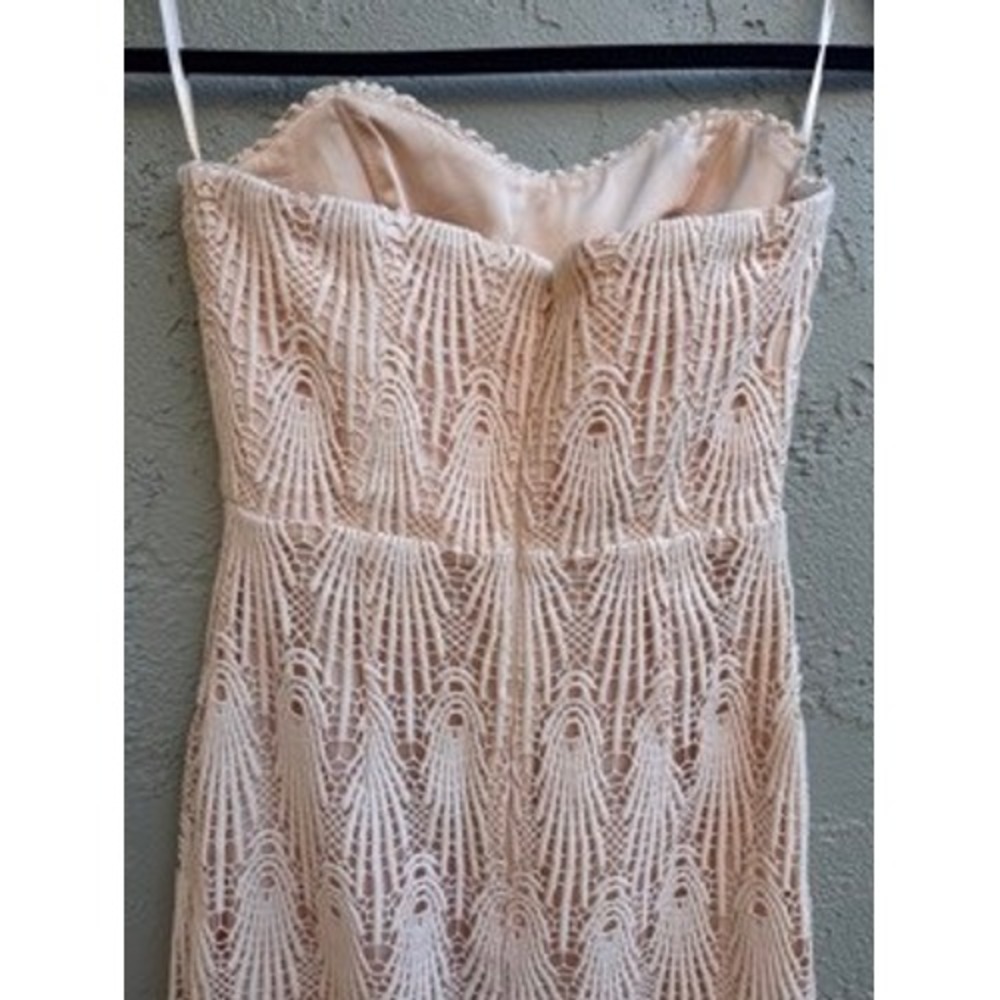 Aijek NEW Strapless Peach Crochet Lace Mini Dress Formal Wedding Coquette Party - Picture 10 of 11